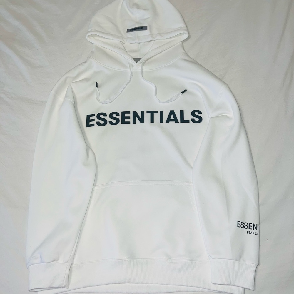 Essentials White and Black Hoodie Minimalist Design